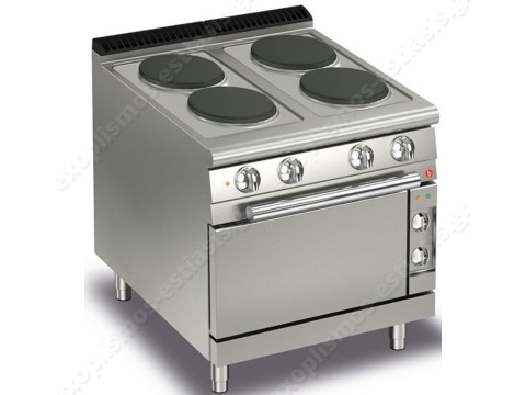 Επαγγελματική κουζίνα με 4 μαντεμένιες εστίες και ηλεκτρικό φούρνο QUEEN 7 Baron Q70PCF/E800