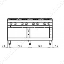 Επαγγελματική κουζίνα αερίου με 8 εστίες και 2 φούρνους αερίου Baron Q70PCF/G1606