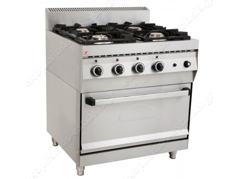 Επαγγελματική κουζίνα με 4 εστίες και φούρνο NORTH F GAS E400