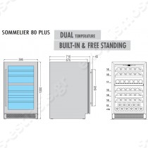 Ψυγείο βιτρίνα κρασιών διπλής θερμοκρασίας Sommelier 80 Plus TECFRIGO | Διαστασιολόγιο