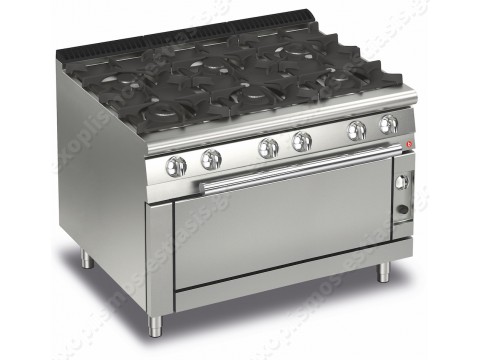 Επαγγελματική κουζίνα αερίου με 6 εστίες και μεγάλο φούρνο αερίου Baron Q70PCFL/G1206