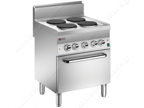 Επαγγελματική κουζίνα ηλεκτρική με 4 εστίες και κυκλοθερμικό φούρνο Baron 6NPC/EFEV700