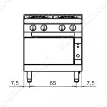 Επαγγελματική κουζίνα αερίου με 4 εστίες και φούρνο αερίου Baron Q70PCF/G8008