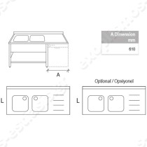 Λάντζα ανοιχτή 180x70εκ με χώρο για πλυντήριο και 2 γούρνες αριστερά