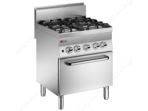 Επαγγελματική κουζίνα αερίου με 4 εστίες και κυκλοθερμικό ηλεκτρικό φούρνο Baron 6PCN/GFEV722