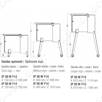 Ζυμωτήριο κρεατοειδών 50Kg  IP 50 M Υ14 SIRMAN | Διαστάσεις με την προσθήκη ποδιών