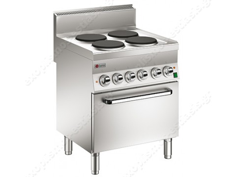 Επαγγελματική κουζίνα ηλεκτρική με 4 εστίες και στατικό φούρνο Baron 6NPC/EFE700