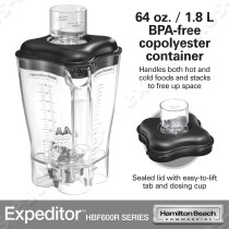Επαγγελματικό μπλέντερ τροφίμων EXPEDITOR 600 HAMILTON | Ανθεκτική Co-Polyester κανάτα 1,8L, BPA free 