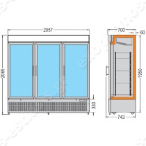 Ψυγείο βιτρίνα κατάψυξης 3 πόρτες Polo 1400 BTV Spot TECFRIGO | Διαστάσεις
