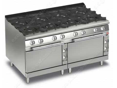 Επαγγελματική κουζίνα αερίου με 8 εστίες και 2 ηλεκτρικούς φούρνους Baron Q70PCF/GE1606