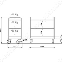 Καρότσι inox 3 επιπέδων | Διαστάσεις