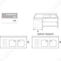  Λάντζα ανοιχτή 180x70εκ με χώρο για πλυντήριο και 2 γούρνες δεξιά