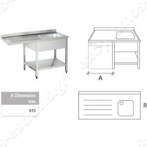 Λάντζα ανοιχτή 160x70εκ με χώρο για πλυντήριο και με 1 γούρνα δεξιά