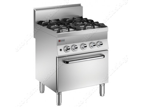 Επαγγελματική κουζίνα αερίου με 4 εστίες και στατικό ηλεκτρικό φούρνο Baron 6PCΝ/GFE722