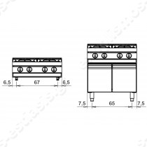 Εστία αερίου με 4 καυστήρες Baron Q70PC/G8008