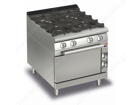 Επαγγελματική κουζίνα αερίου με 4 εστίες και ηλεκτρικό φούρνο Baron Q70PCF/GE8008